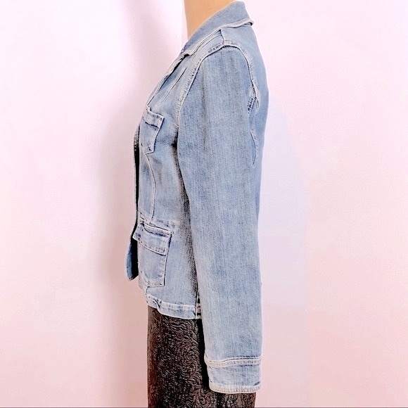 Tailored Blue Denim Jean Jacket Bling Button Embellishments Size S - Picture 7 of 10